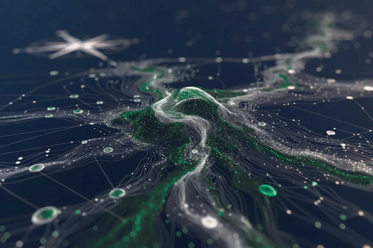 Abstract visual: process and data flows